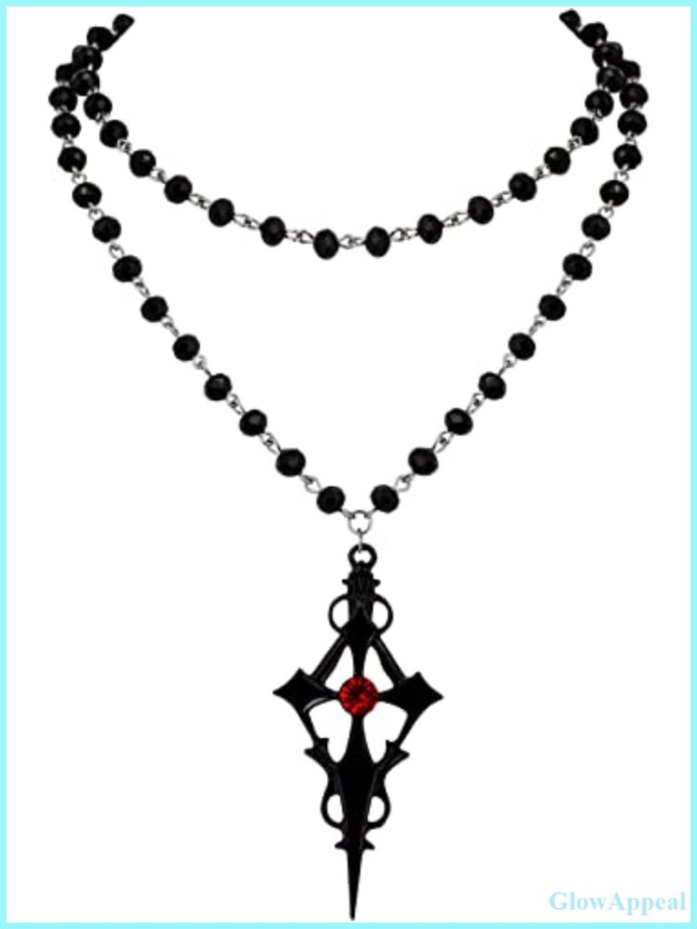 Gothic Layered Cross Necklace Y2K Zinc Alloy Black Onyx Beaded Chain